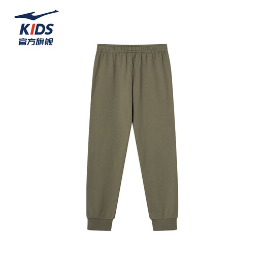 Hongxing Erke children's pants knitted trousers for boys and girls 2026 new pure cotton fashionable and comfortable sports pants for middle and large children boys black olive green 130