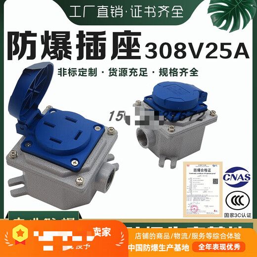 Industrial explosion-proof socket four holes 25A380V440V three-phase four-wire surface-mounted wall with bottom box anti-safety plug EX four holes 25A