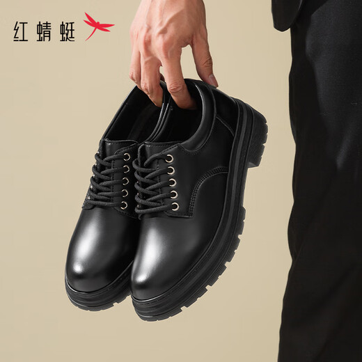 红蜻蜓英伦风工装男鞋低帮马丁靴大头休闲皮鞋WTA44069 黑色 43