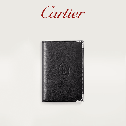 Cartier Must Series Credit Card Business Card Holder Calfskin Double C Logo Card Holder Black, Stainless Steel Decoration
