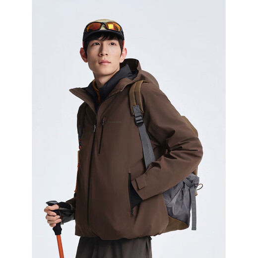 BOSIDENG goose down new outdoor foldable waterproof breathable fishing liner three-in-one assault clothes for men calcium earth brown 7C72 2XL 185_104A