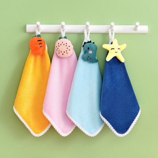 Hanging hand towel, coral velvet hand towel, lint-free, water-absorbent, cute cartoon handkerchief, hanging blue 30*30cm