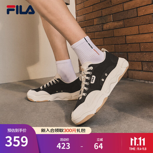 FILA official men's canvas shoes 2025 autumn new hamburger shoes breathable casual shoes sports shoes black/milk white-BG 42.5