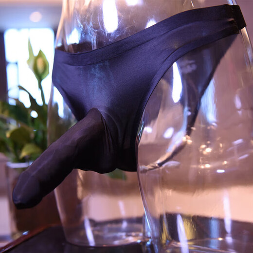 Universal airplane cup underwear for work, men's underwear for sexy masturbation, L tube special penis thong, men's cherry blossom pink men's black, ice silk JJ closed (with JJ cover) 80120Jin Jin equals 0.5 kg