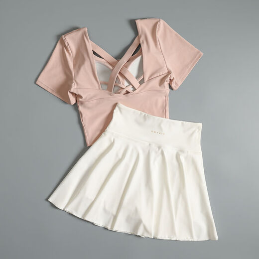 Badminton sports suit for women in summer, high-looking Pilates yoga suit, running quick-drying fitness back short-sleeved rouge powder + cherry blossom pink S