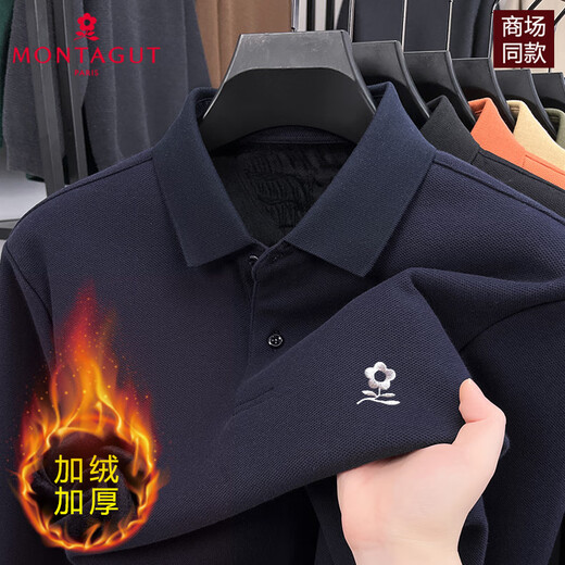 MONTAGUT 2025 new autumn and winter velvet thickened pure cotton men's long-sleeved T-shirt high-end middle-aged and elderly polo shirt M24823-green 4XL 190 recommended 180-200Jin Jin equals 0.5 kg