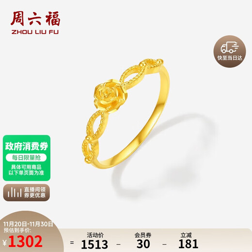 Saturday Blessing Yellow 18K Gold Ring Women's Rose Flower Birthday Gift C0114757 No. 14