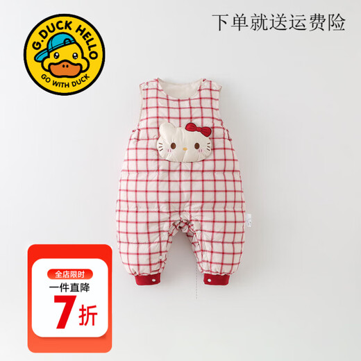 G.DUCKKIDS Little Yellow Duck Children's Clothing Down Overalls Infants and Toddlers Pants Baby Girl Winter Clothes Warm and Cold Plaid Jumpsuit Red 90 Size Recommendation 1~2 Years Old cm
