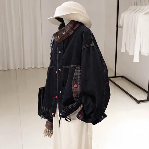 Cypress Lapel Contrast Color Stitching Denim Jacket Women's 2025 Autumn New Fashion Long Sleeve Simple Top