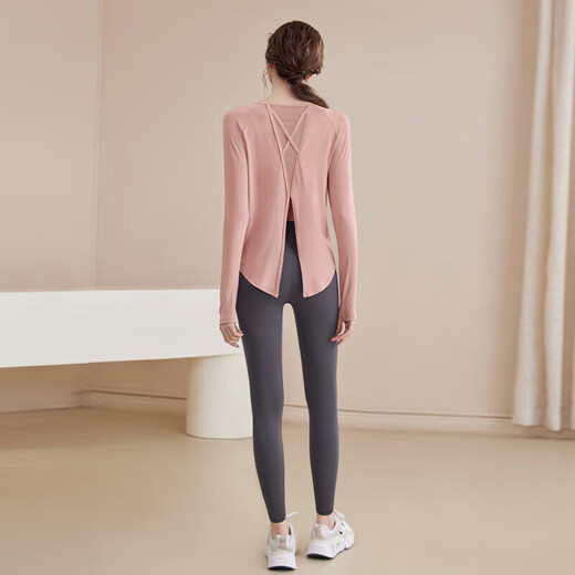LULULOMDDW Yoga Wear Long Sleeve Suit Women's Autumn Loose Slim Fitness Wear Pilates Sports Mesh Blouse Top Women Sunset Pink Long Sleeve Top S