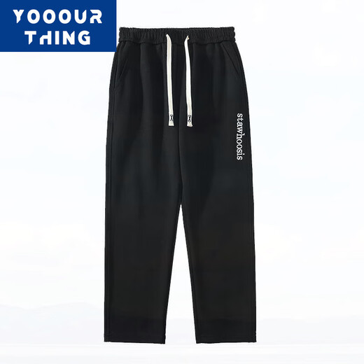 YOOOURTHING Casual Pants Men's Spring and Autumn Loose Fashionable Versatile Trendy Straight Plus Velvet Thickened Sweatpants Casual Pants Black (Regular Style) 2XL (Recommended 125-145 Jin Jin equals 0.5 kg)