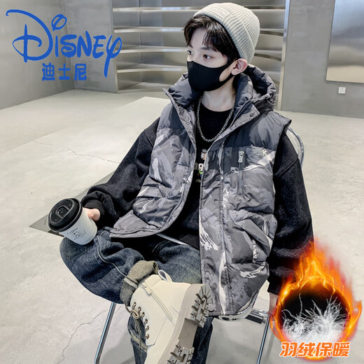 Disney Boys Winter Down Vest Autumn and Winter 2025 Children's Winter Vest Outerwear Big Children Thickened Camouflage Jacket Green 120 cm