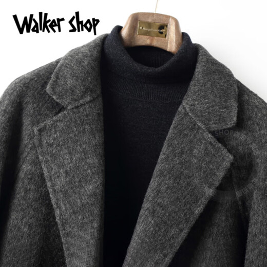 Walker Shop毛呢大衣2025秋季新款双面羊毛大衣男中长款双排扣风衣时尚外套男 混灰色 XL 150-175斤【卡码往小拍】
