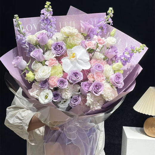 Flower Express Flower Gift Purple Rose Bouquet Birthday Gift for Girlfriend and Wife Same-City Delivery Meet Beauty 1 Hydrangea + 12 Purple Roses |dsc12