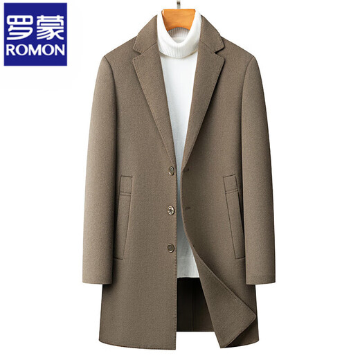 ROMON mid-length double-sided woolen coat men's autumn and winter coat business casual removable goose down lining windbreaker camel removable goose down lining thick XL 180 recommended 145-160 Jin Jin equals 0.5 kg