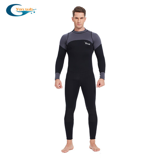 Yonsub3MM long-sleeved adult men's and women's swimwear, warm men's deep diving snorkeling suit, professional wetsuit, black gray long-sleeved S