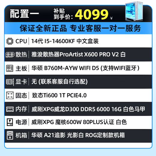 ASUS ROG family bucket Fubuki A21 Shadow Chasing Host i5 13490F RTX5060/5070/5060TI Desktop computer host ASUS fully assembled computer Configuration 1 i5-14600KF/no graphics card (consult for options)