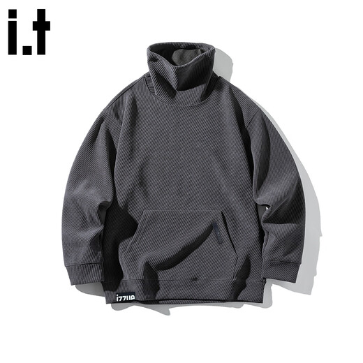 Izzue it Hong Kong trendy brand turtleneck sweatshirt men's autumn and winter American retro loose casual pullover top jacket dark gray official authentic M