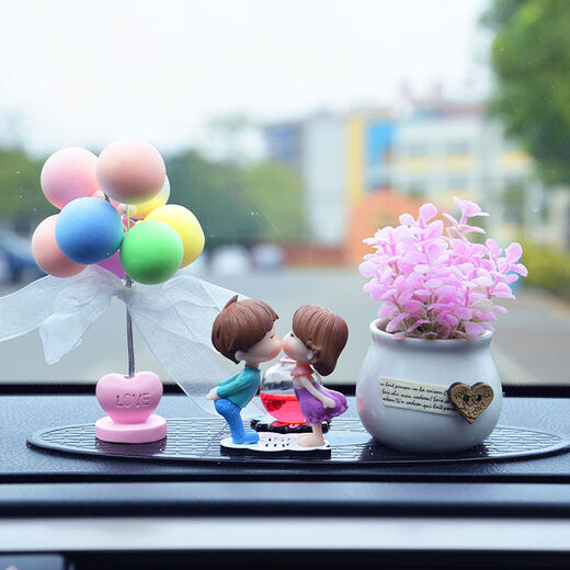 Litian car interior accessories, perfume ornaments, couple creative car decoration supplies, car, beautiful goddess style car decorations, pink rose + wedding dress white + pink car + balloon cushion