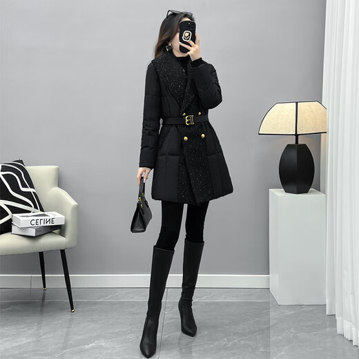 MOKITOUL2025TOUL High-End Suit Collar Slim Fit Women's Mid-Length Style 2025 New Winter 2025 Black S