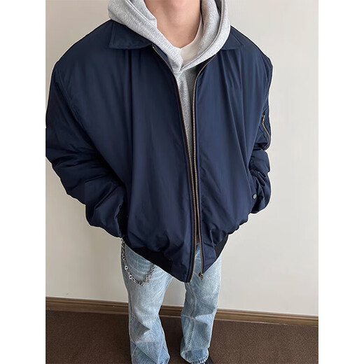 Navy American style flight jacket men's spring and autumn trendy style cleanfit short lapel jacket Navy blue upgraded version 90% of buyers choose S Recommended 90-100Jin Jin equals 0.5 kg