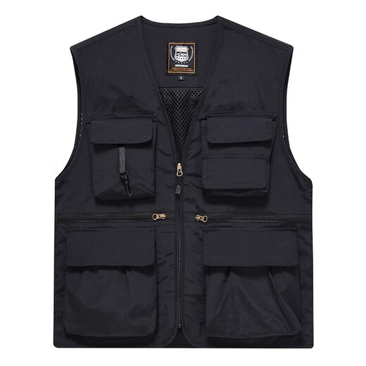 Misawa Akira pocket vest men's work clothes loose fishing photography director media work clothes vest with printed logo black 8899 S