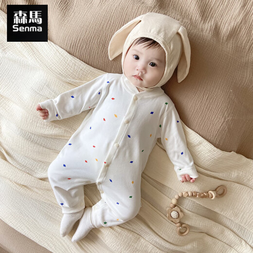 Semir children's newborn pure cotton jumpsuit for men and women, fashionable coat and rompers for autumn and winter baby outing clothes, long-sleeved bottoming shirt, polka dot cotton jumpsuit 66cm