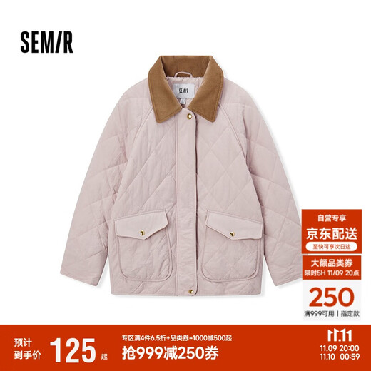 Semir women's winter mid-length lightweight loose spliced corduroy lapel raglan sleeves cotton coat 101724112007