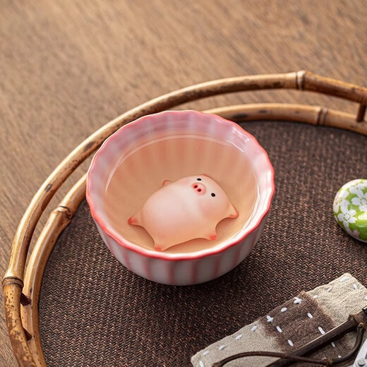 OIMG Ru Kiln Bubble Pig Tea Pet Tea Cup Ornament Tea Play Personal Home Decoration Cute Birthday Gift Creative Gift Giving Bubble Pig Tea Cup (Gift Box) Does Not Include Plate