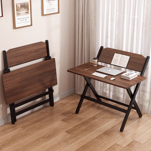Folding table, removable desk, new computer table, small dining table, home study table, simple rental house bedside table, installation-free 80*40 walnut study table - 4-speed lifting