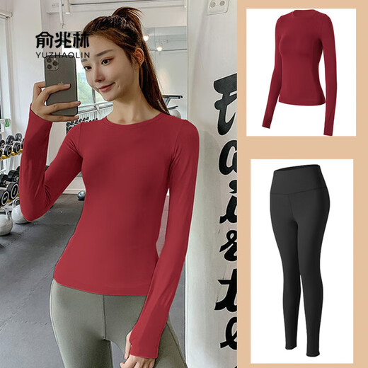 Yoga clothing set for women's fitness and Xianqi yoga new Pilates spring and autumn tops 8010 black long sleeves + 8002 sapphire blue trousers M medium size recommended 94-104 Jin Jin equals 0.5 kg