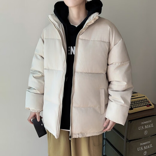 Down Cotton Jacket Men's Trendy Lightweight Cotton Jacket 2025 New Thick Large Size Warm Black Bakery Jacket Apricot 5XL