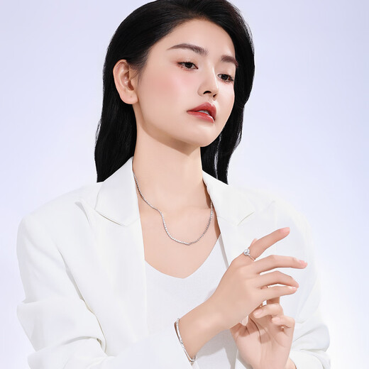 Wanfulong Shining Love Genuine PT950 Small Love Necklace for Commuting, Versatile, Fashionable and Simple Collarbone Necklace for Women 46cm, PT950 Small Love Necklace for Women 12.85g