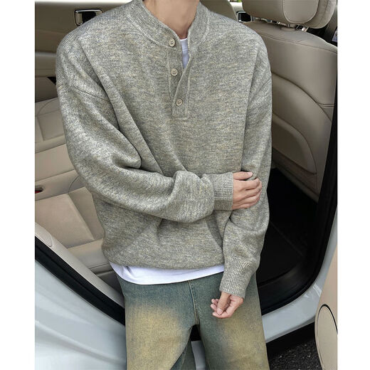 Jingyan selects cleanfit henley collar sweater for men, autumn and winter warm sweater for men, long-sleeved sweater, floral gray M M95 to 115Jin Jin is equal to 0.5 kg and can be worn