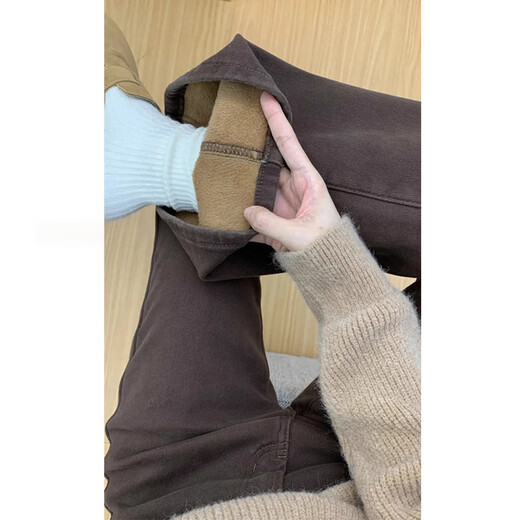 Cotton plus velvet thickened Maillard high-waisted micro-flare jeans for women in autumn and winter new straight slim flared casual pants S386 brown plus velvet high quality L 110-120Jin Jin is equal to 0.5 kg