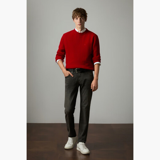 HECHTER Men's zodiac year 100% wool sweater round neck warm and versatile red sweater men's Year of the Horse Qiji Red Brick Red Hot Selling Color L