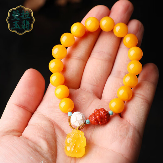 Manla Yupei Natural Beeswax Pixiu Bracelet Women's DIY Nanhong Accessories Chicken Fat Yellow Amber Ball Bracelet 10mm Style 1