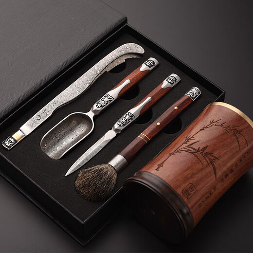 Vinoa Damascus Pu'er tea Kungfu tea set tea ceremony spare parts tea spoon tea needle tea clip six gentleman set red rosewood Fengxiang Damascus 4-piece set