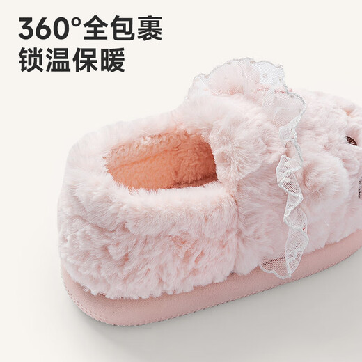 Pig Daddy Children's Cotton Slippers Girls Winter Indoor Heel Anti-Slip Warm Middle and Large Children Cartoon Comfortable Soft Soled Slippers Powder 22