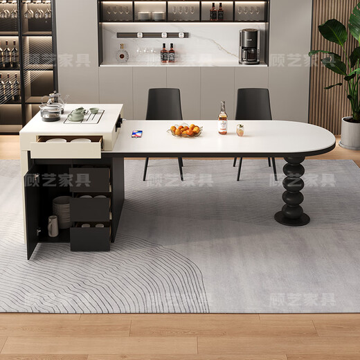 Gu Yi slate island table integrated household small apartment modern simple retractable multi-functional tea and dining table single island table flat model 1.6 meters tabletop fixed socket