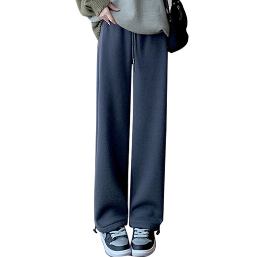 Ran Qiqi Maternity Pants Autumn and Winter Outerwear Lamb Velvet Wide Leg Pants Without Support Belly Plus Velvet Thickened Loose Casual Pants Winter Wear White Gray-Sheep Velvet L