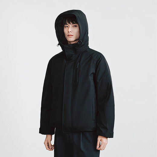 GXG男装 双色防风帽设计胸前防水拉链男士短款羽绒服  25冬季新品 黑色 M