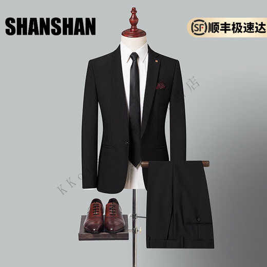 Shanshan Light Luxury Brand Men's Suit Notch Lapel Slit Slim Business Casual Suit Men Black 2XL 180