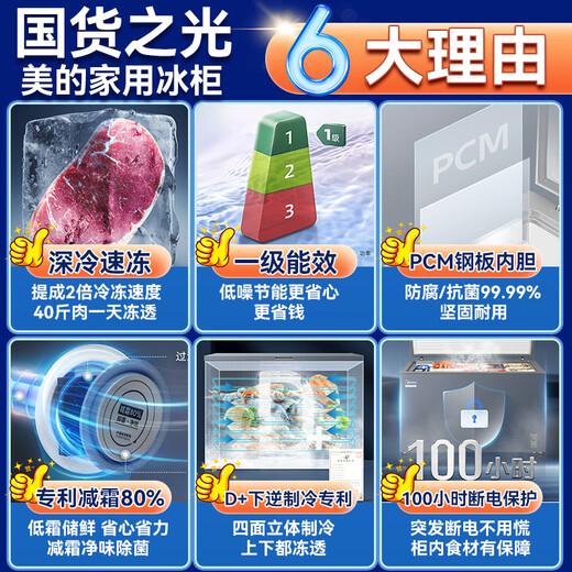 Midea 500 liters or above freezer commercial large-capacity double-door horizontal freezer deep-freezing quick-freezer large seafood special cabinet frozen meat quick-freezing cabinet tea cabinet fruit refrigerated cabinet 360 liters upgraded frost reduction and odor removal 24-year flagship new product