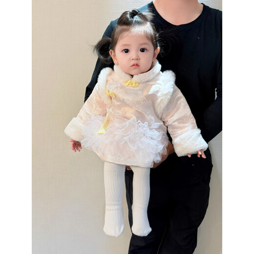 Huinubi baby girl's one-year-old New Year's greetings winter thickened dress baby winter clothing sweet new Chinese style thickened festive dress snow gauze gold buckle 73 cm (recommended 15-18 Jin Jin equals 0.5 kg)