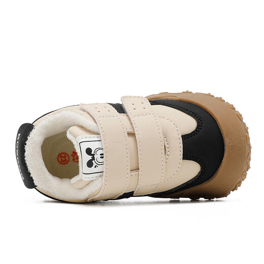 BOBDOG Children's Shoes 2025 Winter Comfortable and Versatile Toddler Shoes for Boys with Velvet Warm Functional Shoes Soft Sole Lightweight Baby Shoes for Women Apricot Rice/Black 23 Suitable for Feet Length 14.1cm