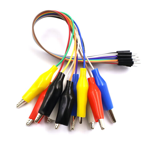Dafuri Colorful Dupont Cable with Alligator Clip Dupont Male and Female Head to Alligator Clip Wire Test Clamp Wire Connecting Wire Male Dupont Head Medium Clip 30CM (10 Strips 1 Bundle)