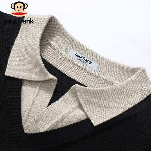 Big mouth monkey (paul frank) sweater men's winter fake two-piece knitted sweater men's warm base shirt top woolen clothes black XL