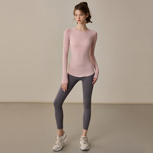 LULU CENTURY Warm fitness quick-drying clothing for women Pilates training tight slimming sports tops fashionable bottoming tights long sleeves green L