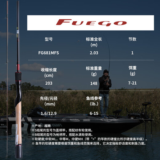 达亿瓦（DAIWA）新款 FUEGO FG 高性能路亚竿碳素钓鱼竿 进口钓具渔具 2.03m 681MFS（独节中调直柄）